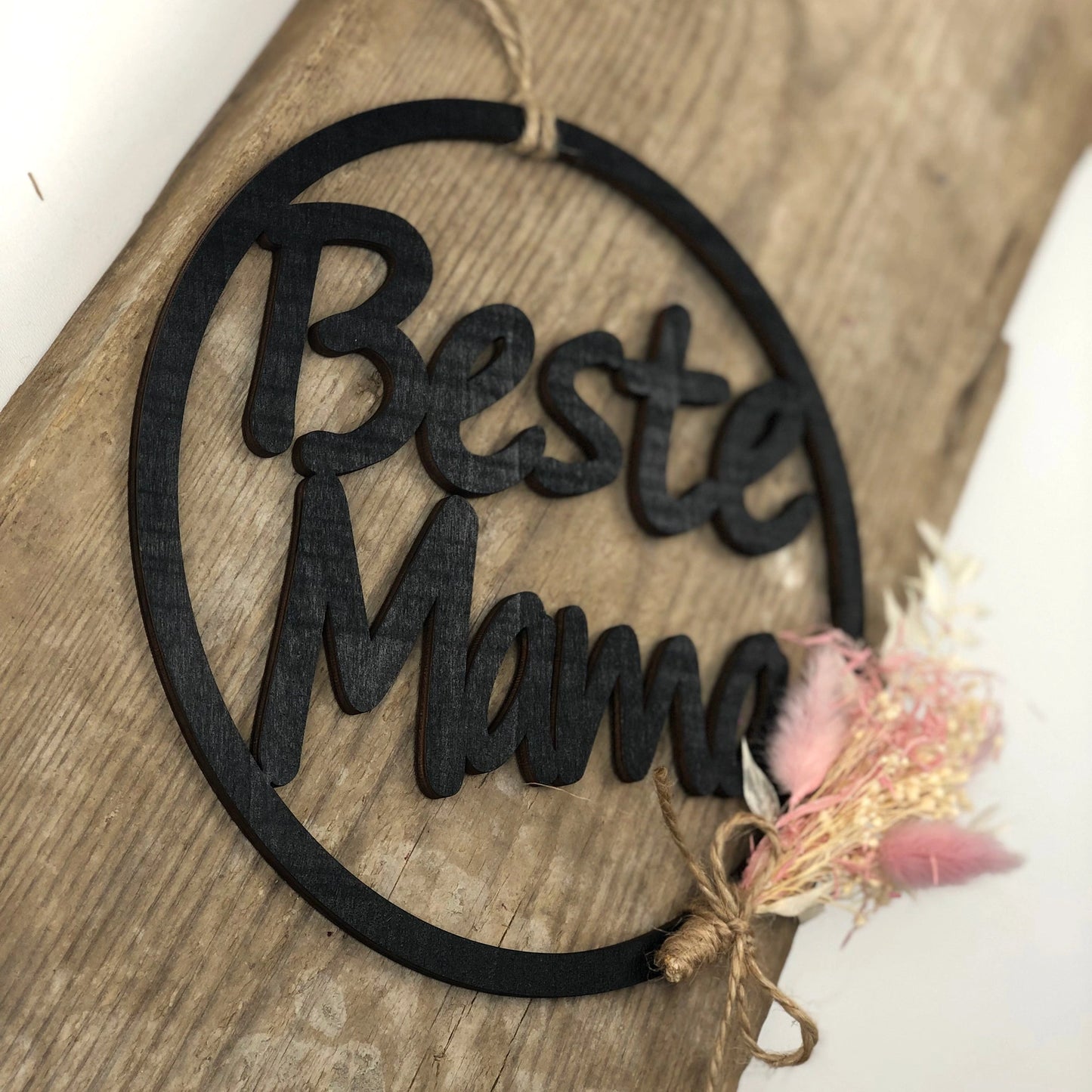 Beste Mama Holzkranz opt. mit Trockenblumen | Flower Hoop